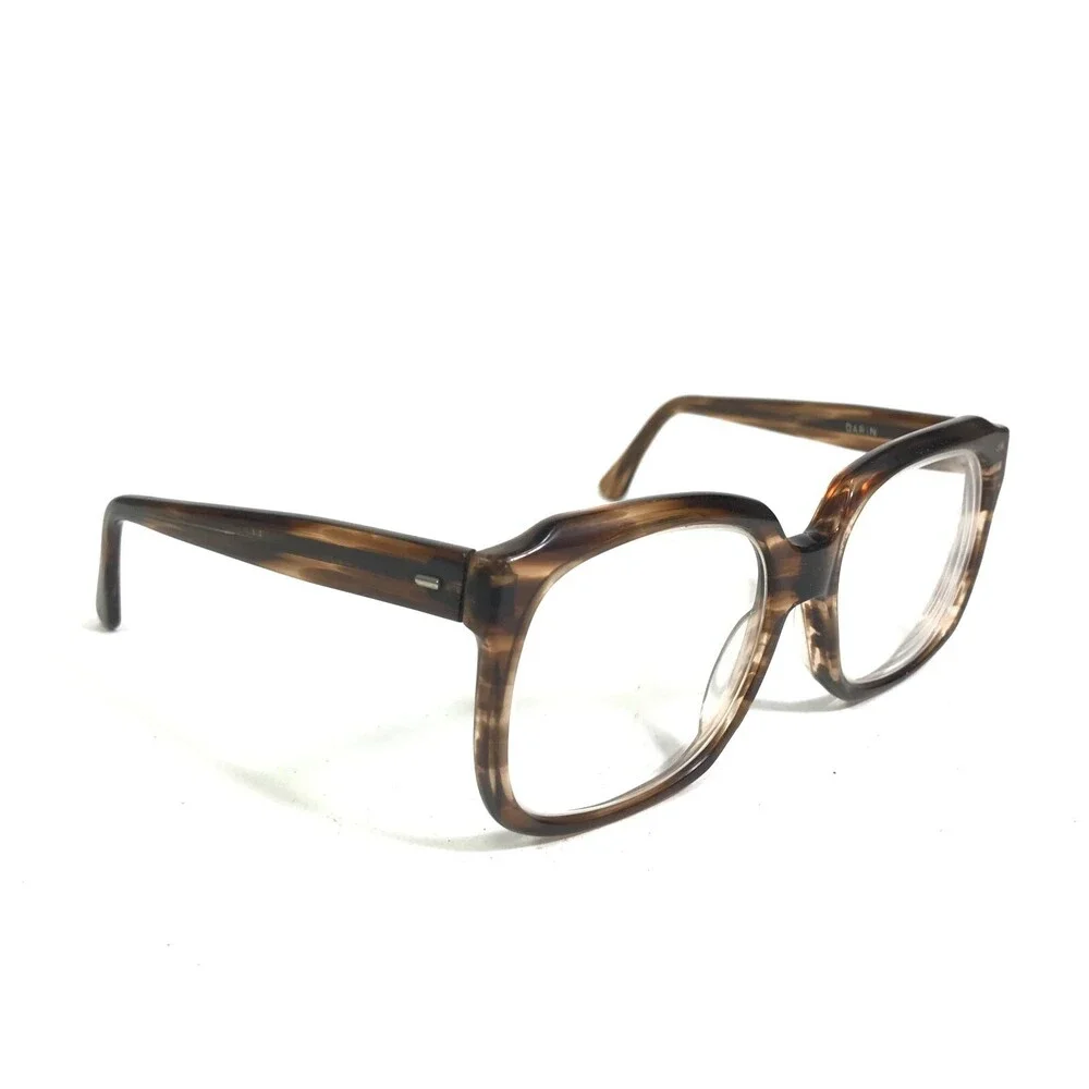 Vintage Darin Eyeglasses Frames Striped Brown Horn Square Thick Rim 51-18-135